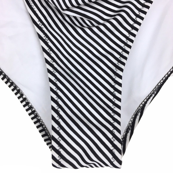 CUPSHE High Waisted Bikini Bottom Stripe Ruched Classic Black White Medium NWT - Picture 5 of 10